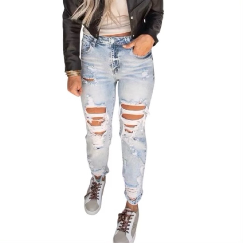 Risen 9 (29) High Rise Boyfriend Distressed Women’s Jeans Thigh Rub RDP5028